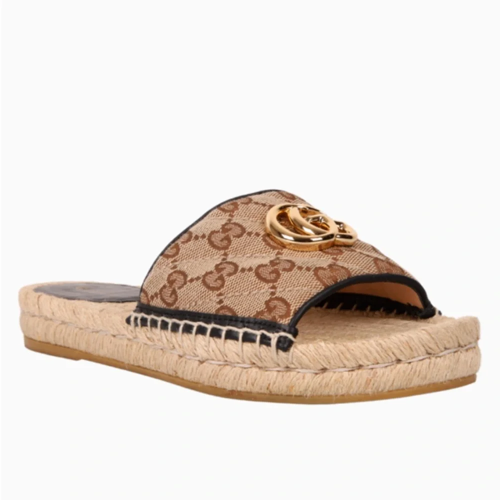 Gucci Tan and Brown Espadrille Slides 39.5 - Picture 1 of 4
